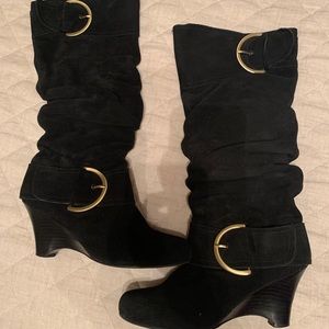 Black Suede Buckle Boots